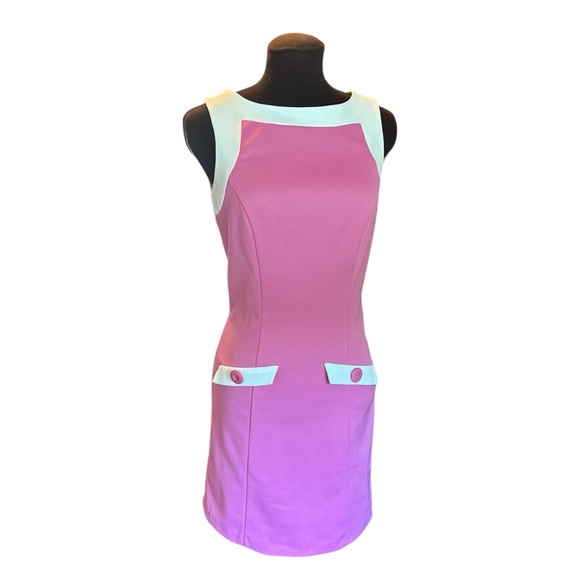 A-list Bright Pink & White Retro Sheath Dress, size XS/ Juniors size 5 - Picture 12 of 12